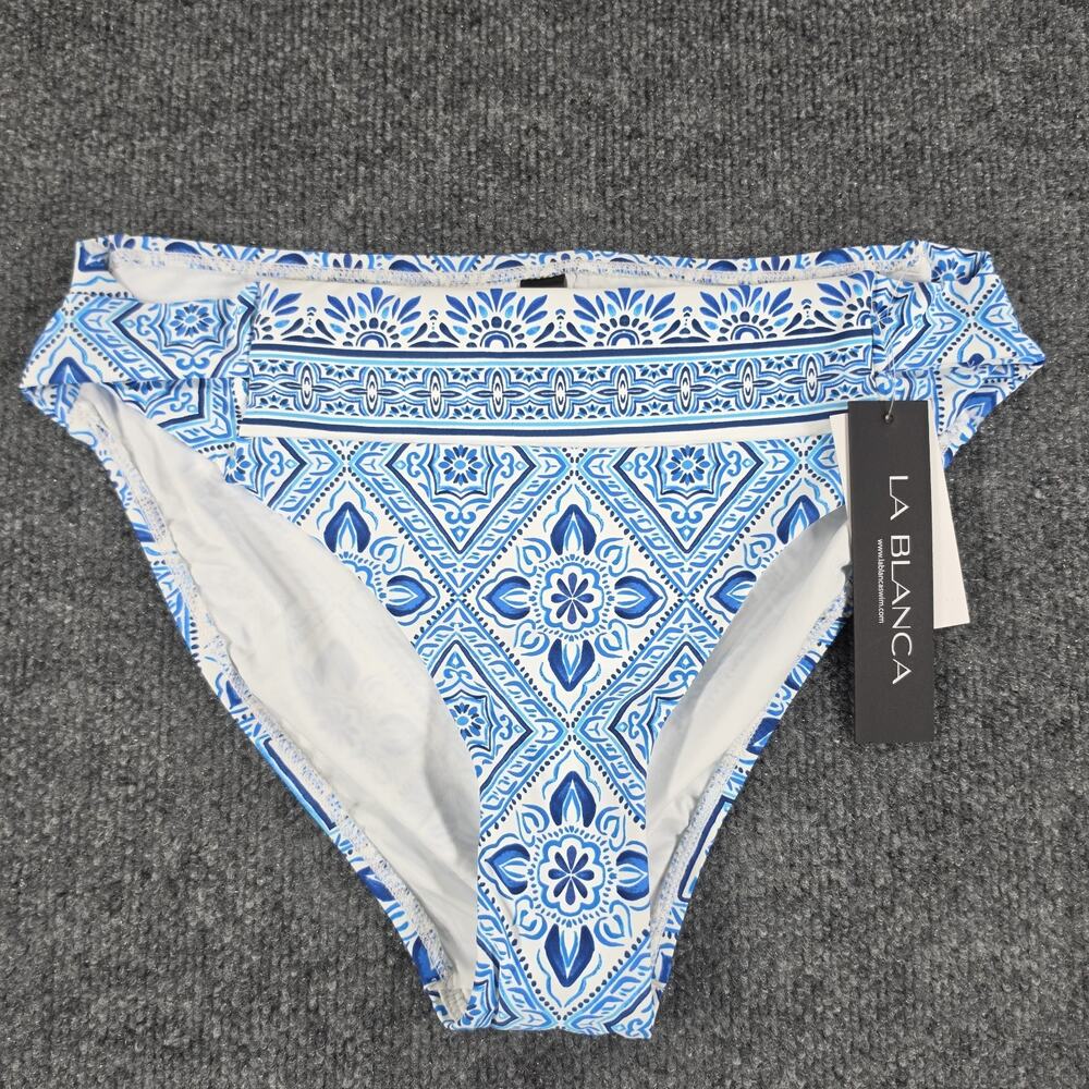 La Blanca Women's Size 12 Blue White Medallion Print Bikini Bottom Swimwear